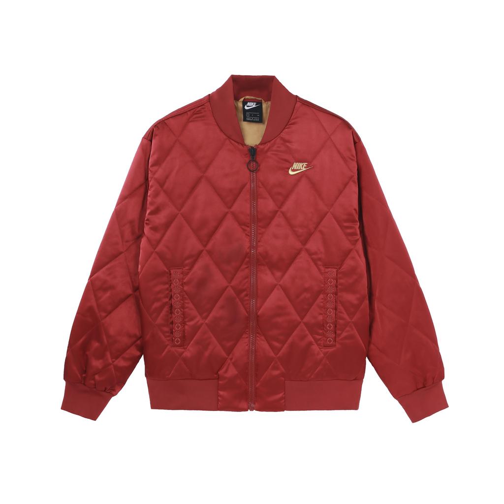 Nike Спортивная куртка из атласа с синтетическим наполнителем, однотонная, теплая, хлопковая, с бейсбольным воротником, зимние женские куртки цвета сандалового дерева и красного CU3664-617
