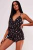 Women's Fashion New Pajama Set Heart Printed Jumpsuit Sleepwear Black