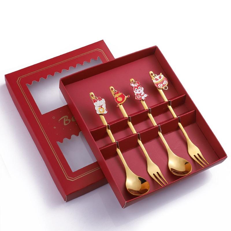 HANYANG Новогодний подарок, ложка, набор столовых приборов, кофейная ложка, фруктовая вилка, небольшой набор ложек