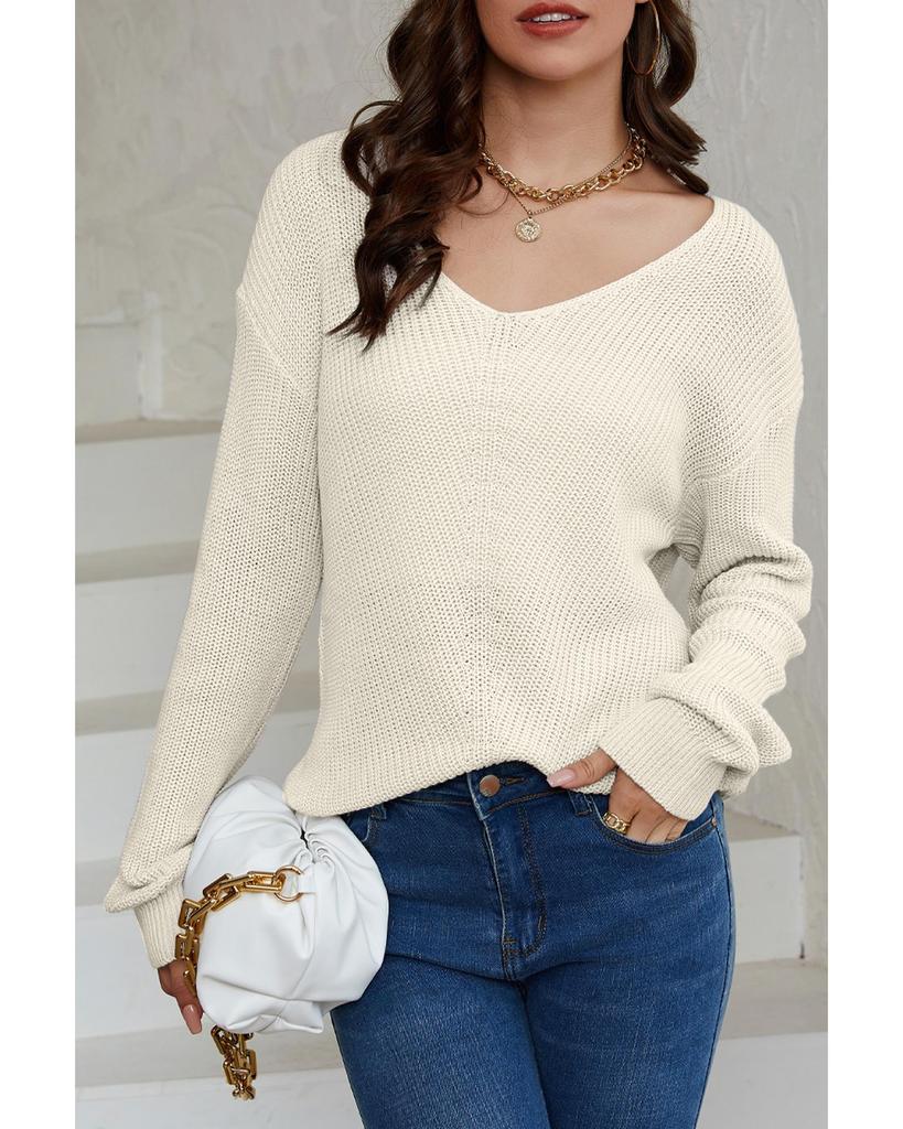 Azura Exchange Трикотажный свитер с V-образным вырезом