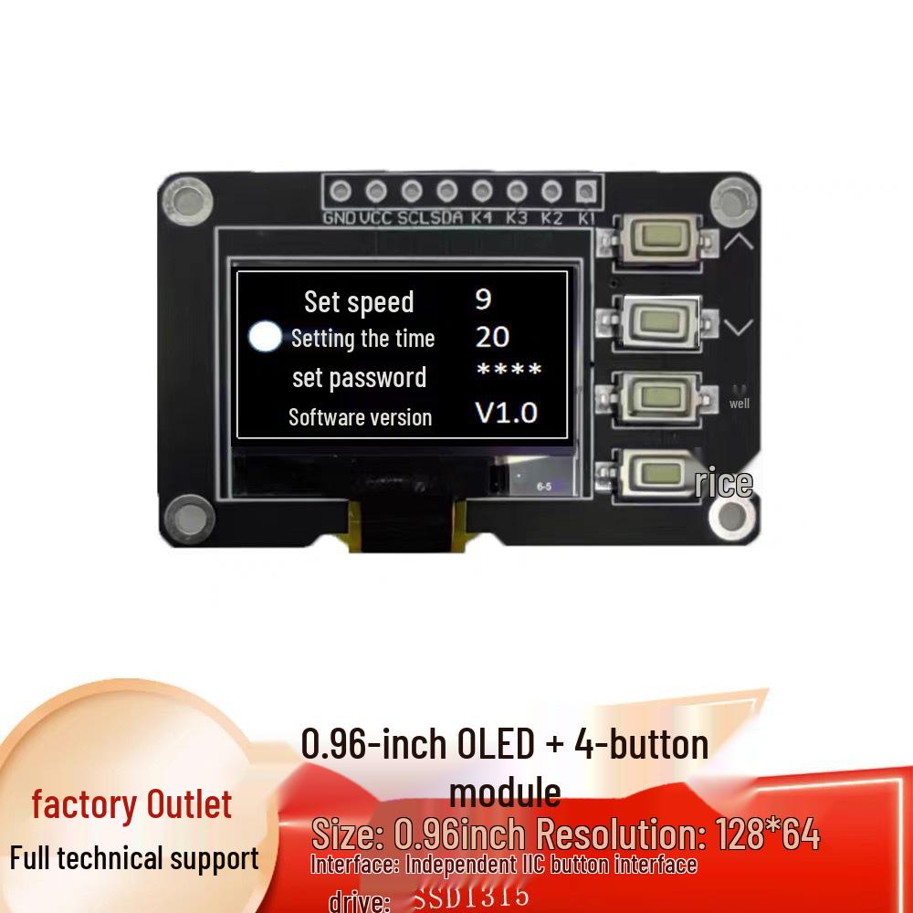 0,96-дюймовый OLED-дисплейный модуль 128x64 с 4-кнопочной матричной клавиатурой, совместимый с IIC SSD1306