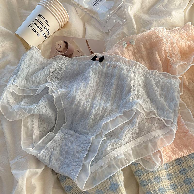 Plus Size Panties Cute Underwear Women's Panties Waist Lift Hip Sexy Breathable Bow Lace Triangle Briefs