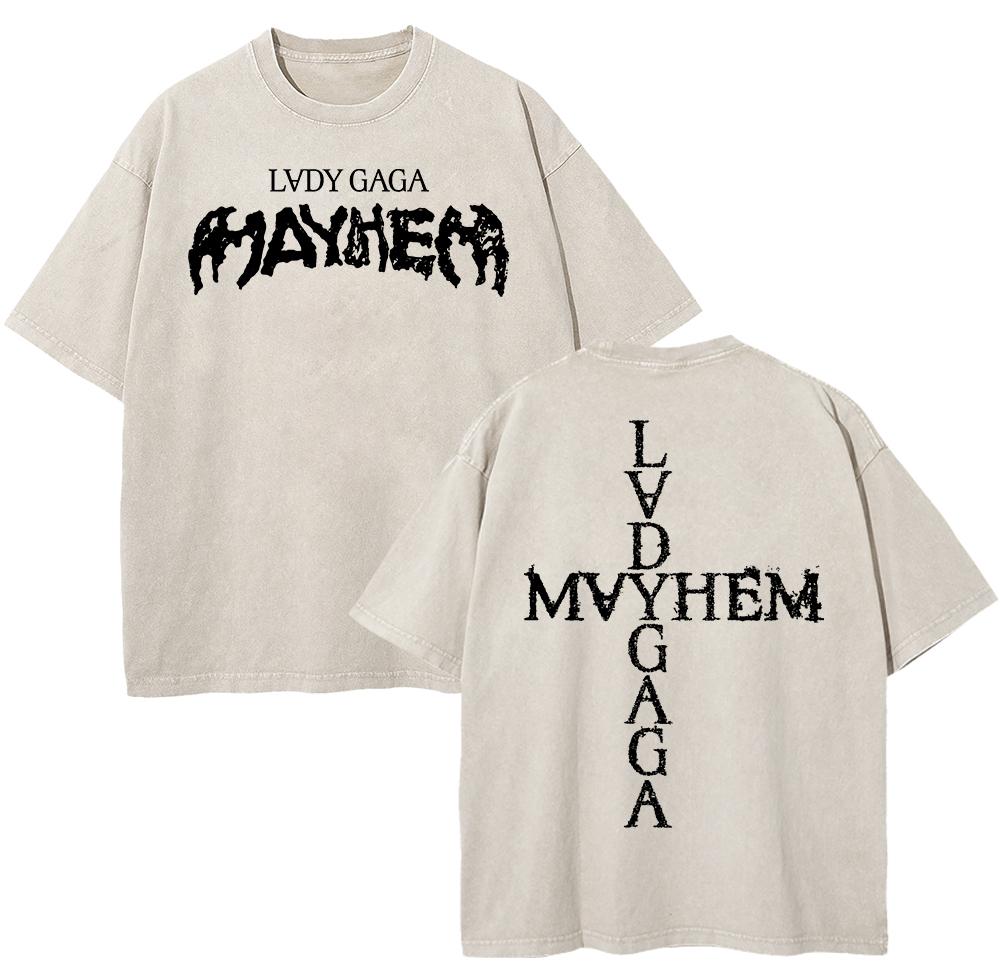 Vintage Washed Lady Gaga The Mayhem Ball Tour  T Shirt Fashion MenWomen Aesthetic High Quality Acid Wash  Cotton Tees