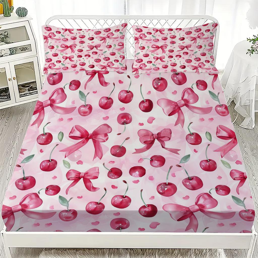 Набор простыней на резинке с бантом, 2/3 шт., Персонализированный комплект постельного белья с бантом, Удобный, Приятный к коже, Милый стиль, 180x220 см