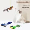 Chirping Bird Cat Teaser: Bite-Resistant Self-Play Toy with Hanging Feather.