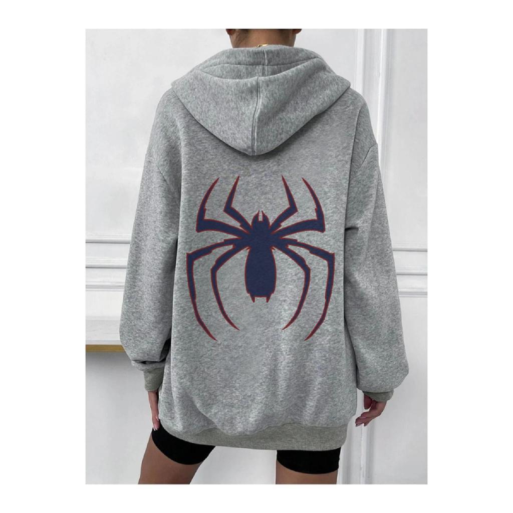 Толстовка Big Spider Кардиган на молнии — черная объемная зимняя толстовка с принтом и карманами