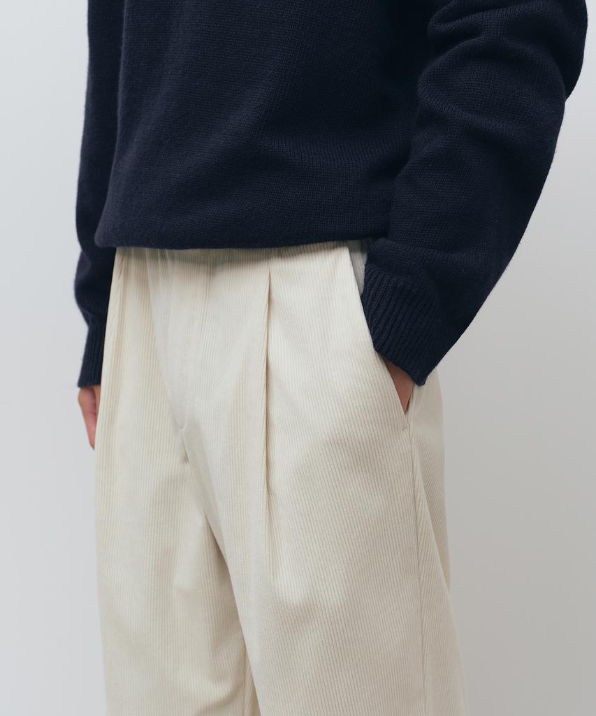 MUSINSA STANDARD 8W Corduroy One-Pleat Wide Elastic Pants [Cream]