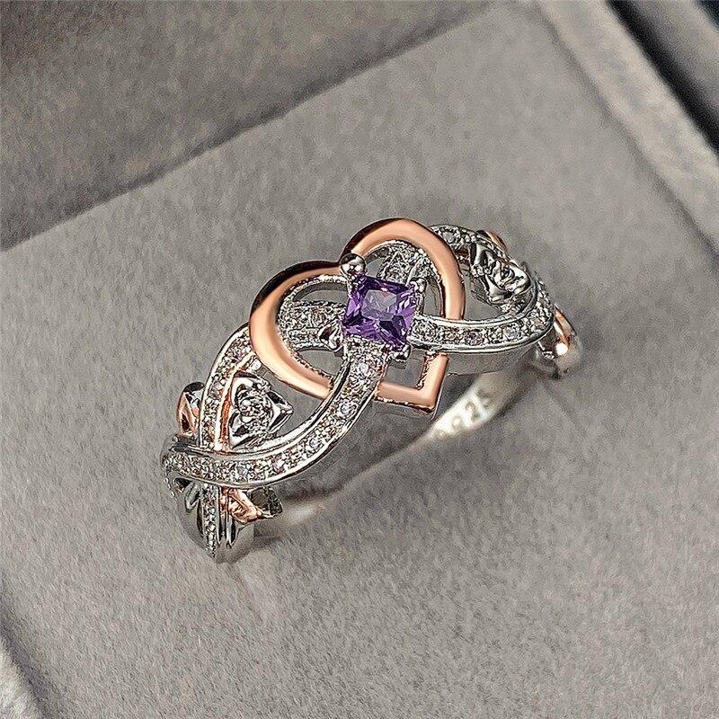 Creative Women's Heart Rings with Romantic Rose Flower Design Wedding Engagement Love Rings Hot Sale Aesthetic Jewelry