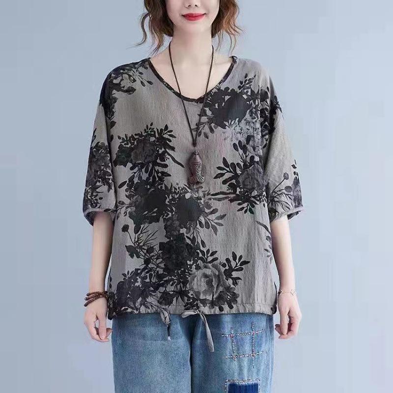 Женский летний модный свободный топ в литературном стиле с принтом и строчкой