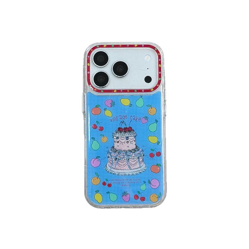 Нишевый чехол для iPhone 17/16/15/14 Pro Max с синей клеткой и фруктовым тортом, ощущение высокого качества