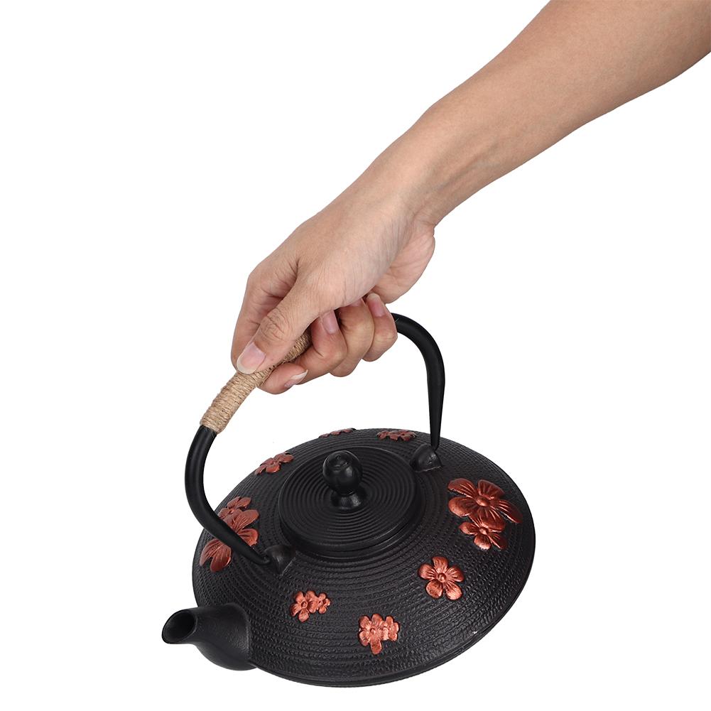 0.9L Red Oriental Cherry Pattern Classic Cast Iron Teapot Kettle Tea Pot Drinkware Tool