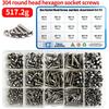 500pcs 304 Stainless Steel Screws M3 M4 M5 Hex Socket Button Head Allen Bolt Mechanical Screw