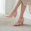 New Designer Shoes Women Mary Jane Round Toe Mid Heels Lady Shoes Chunky Heels Wedding Pumps Pink Yellow Women Shoes