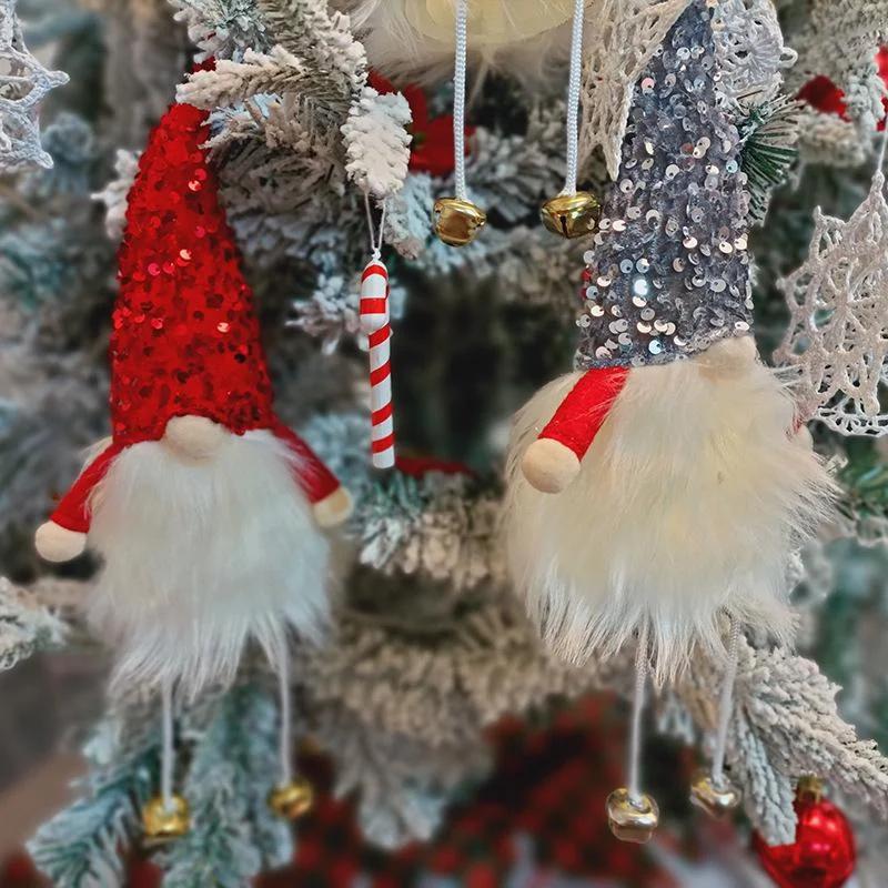Украшение на елку Милый колокольчик Нога Кукла-подвеска без лица Кукла в шляпе с пайетками Светящаяся кукла-гном Рождественский подарок