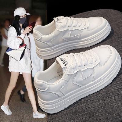 Кожаные сетчатые дышащие летние белые туфли женские новые толстые увеличивающие рост туфли для досок повседневные кроссовки женские