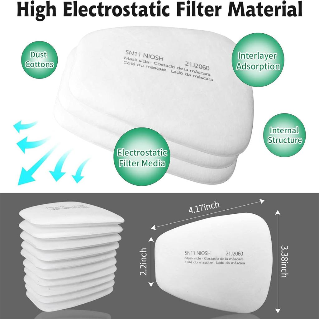 5N11 Dust Cotton Filter Paper Filters For 6001/6200/7502/6800 Series Chemical Spraying Painting Respirator Gas Mask Accessory