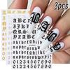 3PCS Cute Mini Bowknot Nail Stickers 3D Black Gold SilverSweet Ribbon Nail Decals Self‑Adhesive Bow Nail Slider Supplies 8*10cm