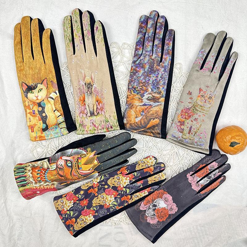 Модные 3D перчатки для масляной живописи женские замшевые флисовые утолщенные термоперчатки для сенсорных экранов