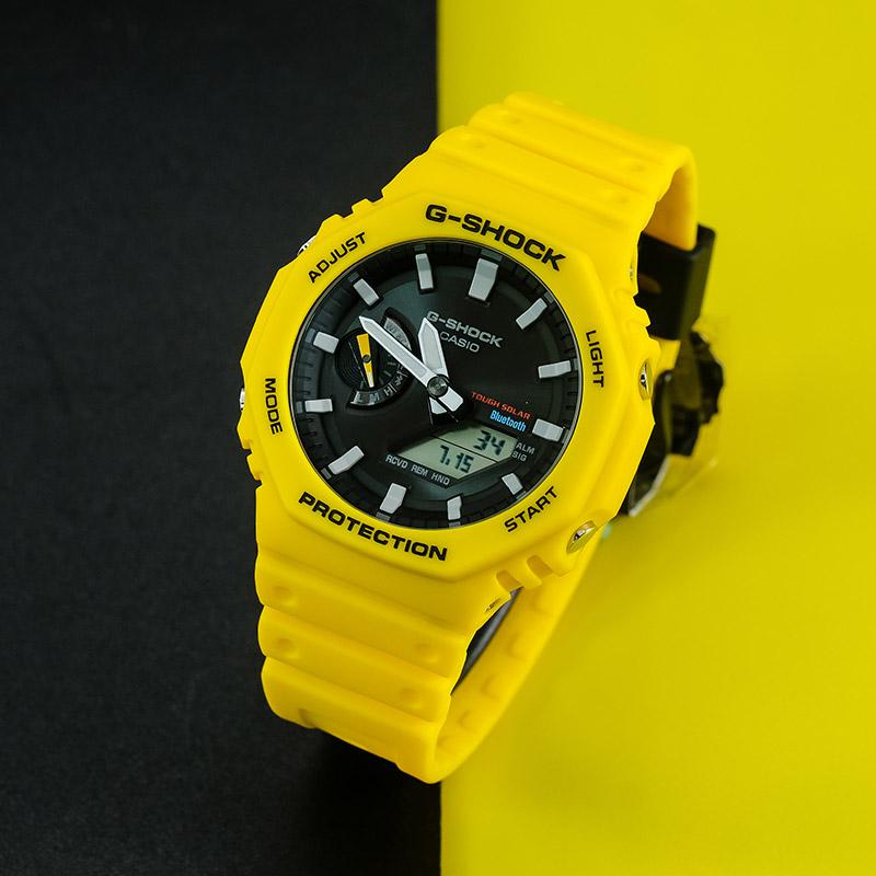 Casio G-Shock Классические Восьмиугольные Защищенные Спортивные Кварцевые Часы с Двойным Дисплеем и Углеродным Сердечником Водонепроницаемые Мужские Часы Черные GA-B2100C-9APR