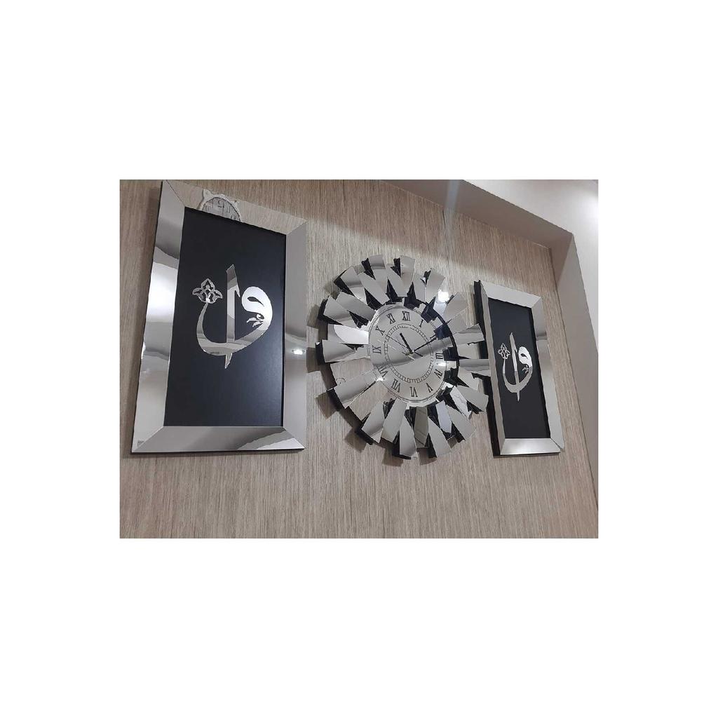 3-piece Wall Clock Roman Numeral 3d Piano Model Mirrored Plexi Silver Elif Vav