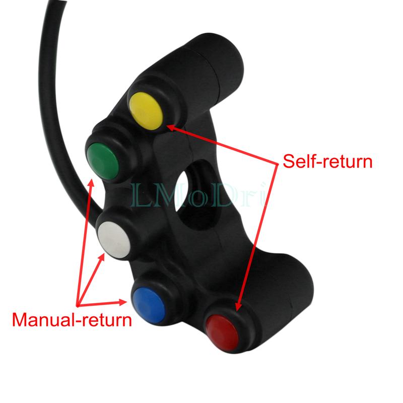 LMoDri 5-кнопочный переключатель мотоцикла 7/8 "22 мм, переключатели на руле, фары, аварийный тормоз, противотуманные фары, кнопки включения-выключения, скутер ATV