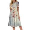 Women's Fashionable Print Round Neck Loose Short Sleeved Pocket Pullover Dress