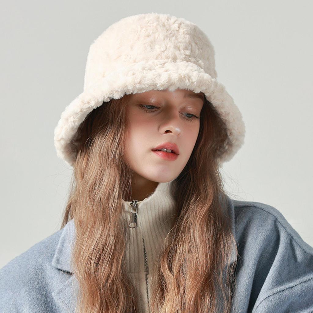 Winter Solid Color Plush Bucket Hat