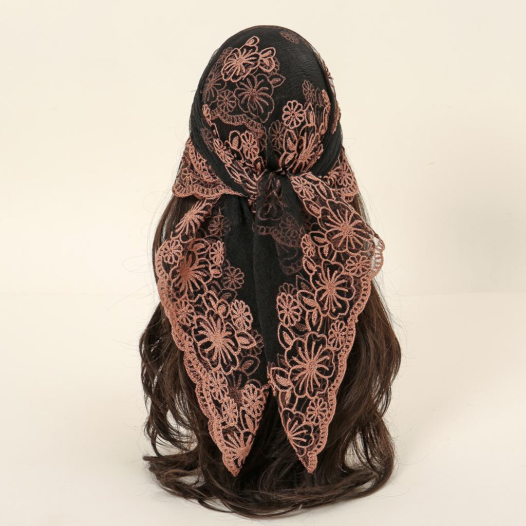 80*80 cm Lace Square Scarf Bandanas Style Rock Embroidery Floral Headband Net Breathable Hijab Headscarf Wraps Muslim Woman Veil