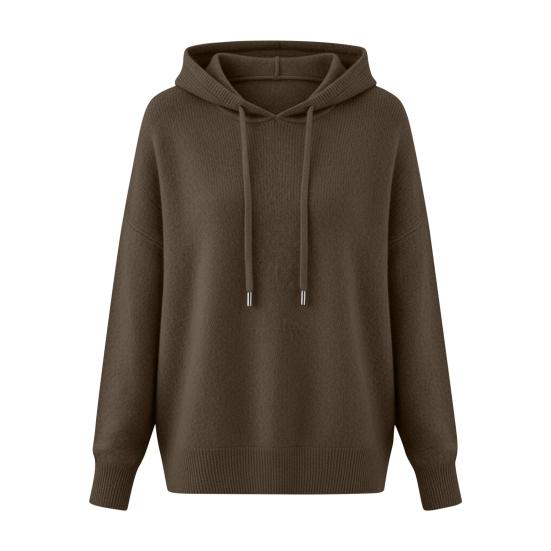 Женский свитер с капюшоном, регулируемым шнурком, длинными рукавами, свободным кроем, вязаный топ, осенне-зимний пуловер.