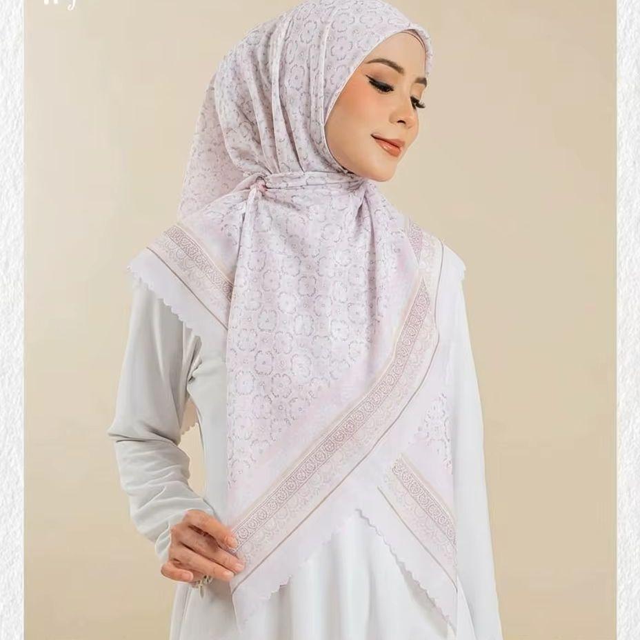 110Cm Floral Printed Wave Viscose Square Scarf For Muslim Women Hijabs Cotton Headscarf Fashion Malaysia Handkerchief Foulard
