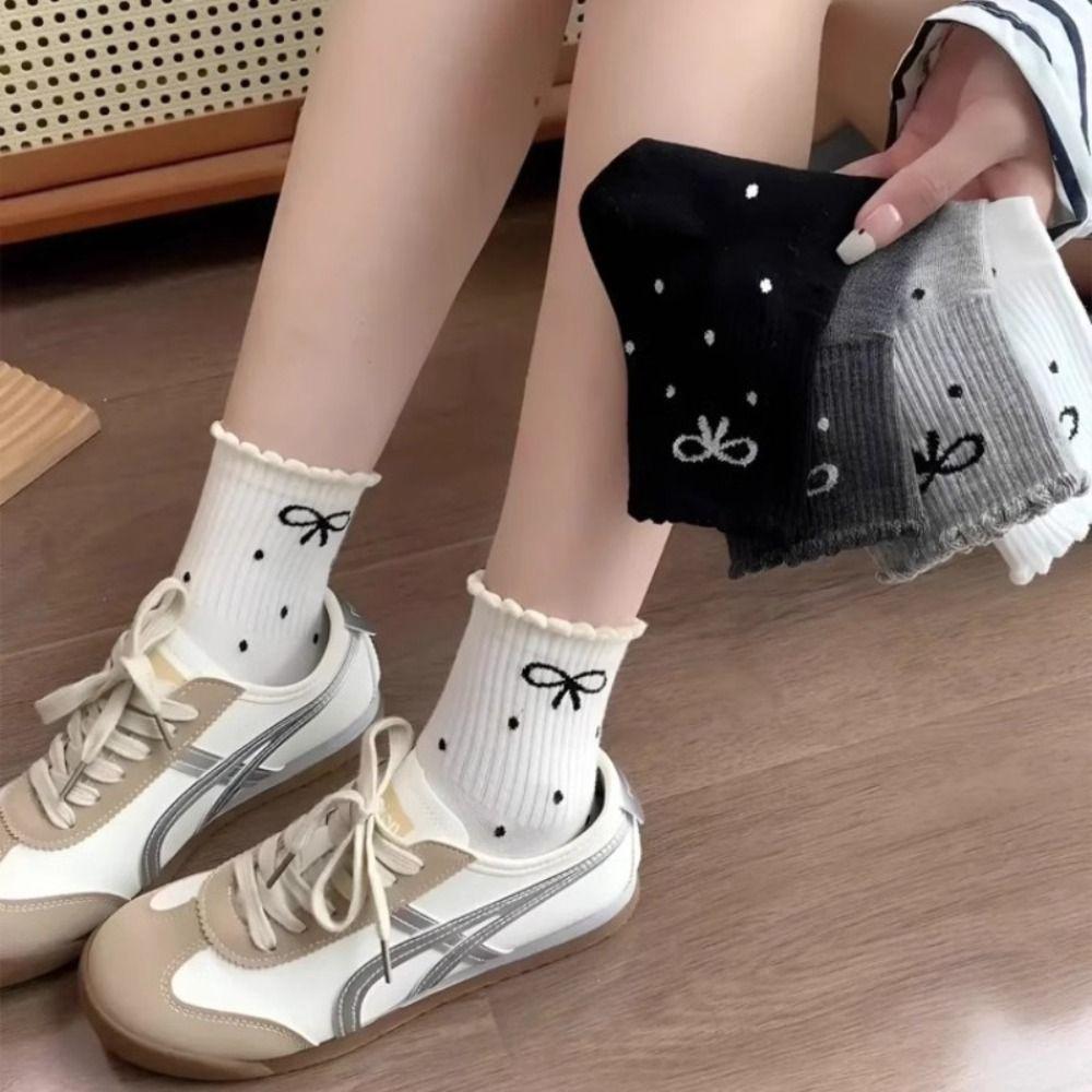 Sweat Absorption Mid Tube Socks Spring and Autumn Ruffle Dot Socking New Dot Socks  for Women