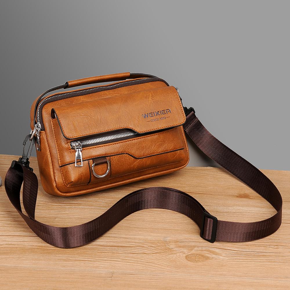 WEIXIER Мужская кожаная водонепроницаемая сумка-мессенджер, вместительный портфель через плечо с регулируемым ремнем для работы в офисе