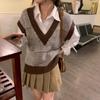 Sweater Pullover Female Spring and Autumn Retro Striped Knitted Tank Top Loose Sleeveless Sweater Women Vest Pullover Female