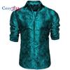 Paisley Shirt for Men Wine Red Blue Green Grey Paisley Shirt Silk Long Sleeve Shirt Business Casual Shirts