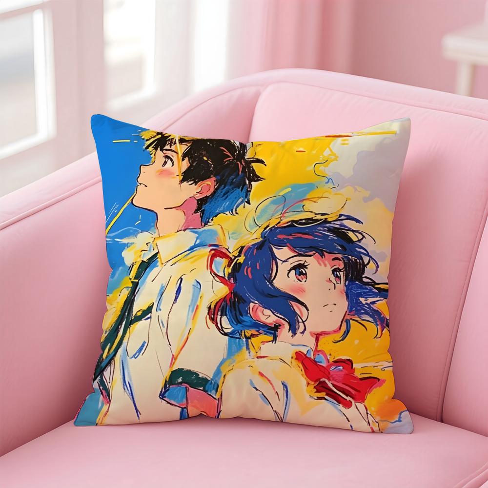Anime YYou NameS Cushion Cover Pillow Case Soft Friendly Fabric Concealed Zipper
