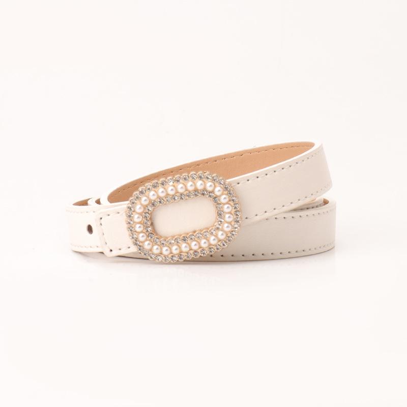 Women S Pearl Rhinestone Buckle Belt For Dress Jeans Decoration