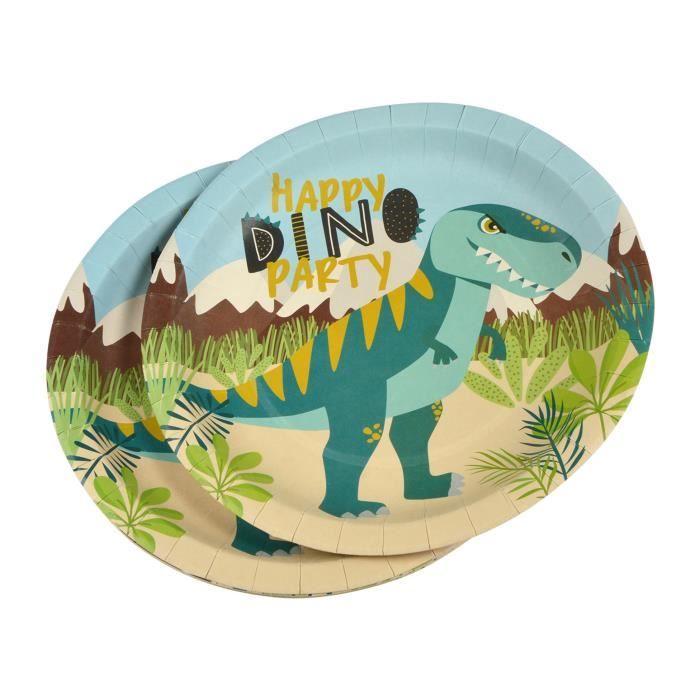 Assiettes en carton - Happy dino - 23 cm - Ensemble de 6 - Couleur bleue - Pour enfants