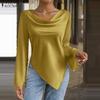 ZANZEA Women Vintage Satin Lapel Long Sleeve Irregular Hem Blouses