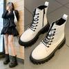 White Chunky Platform Combat Boots Women Back Zipper Pu Leather Ankle Boots Woman Punk Thick Bottom Motorcycle Botas Mujer