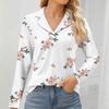 Женская мода для отдыха с длинным рукавом и V-образным вырезом с цветочным принтом