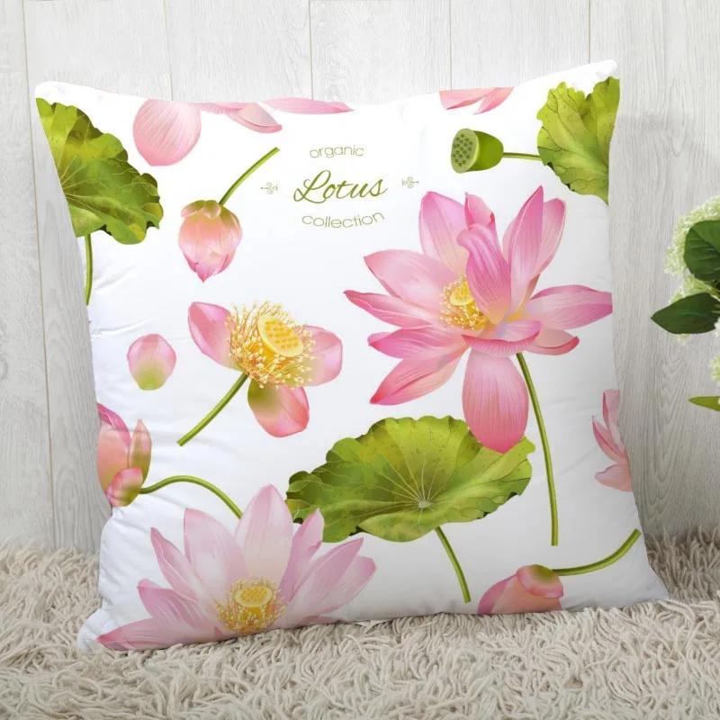 New Lotus Pillow Cover Bedroom Home Office Decorative Flowers Pillowcase Square Zipper Pillow Cases Satin Soft No Fade