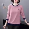 T-Shirt Tops Women Cotton Blouse Oversized Comfortable Stretch Long Sleeve T-Shirt Solid Color Round Neck Loose Tops