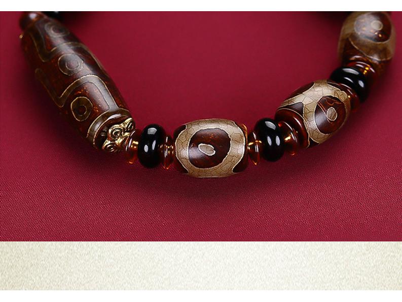 Тибетский агат Дзи браслет с трехглазыми и девятиглазыми бусинами - Унисекс тибетские украшения