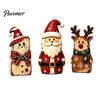 Vintage Santa Claus Elk Cat Figurines Christmas Wooden Tabletop Figurine, Hand Painted Reindeer Decor, Rustic Winter Home Holiday Ornaments