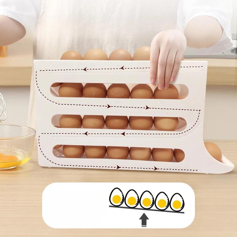 Бытовая автоматическая вращающаяся коробка для хранения яиц, кухонный холодильник, боковая дверца, подставка для хранения яиц, 30 сеток, держатель для яиц