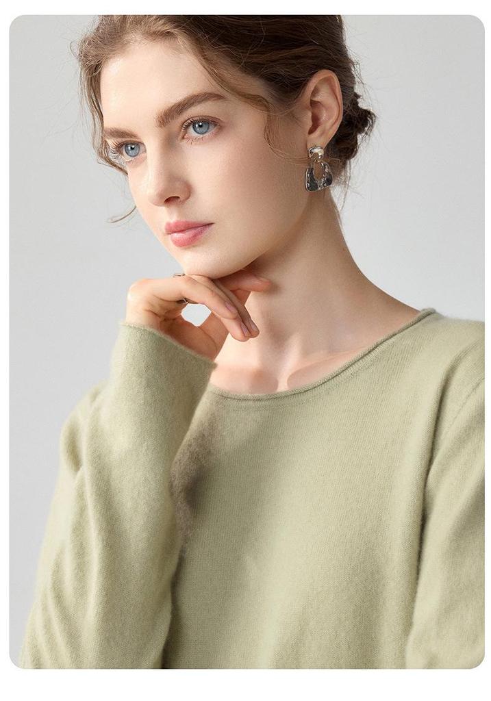 Women's 100% Pure Cashmere Loose Fit Rolled Hem Round Neck Sweater - Long Sleeve Knitwear for Autumn & Winter