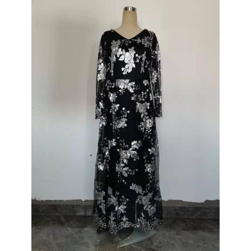 Женские летние длинные платья с длинными рукавами и пайетками и бахромой