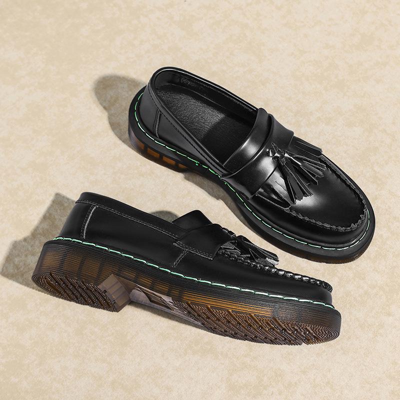 Женские универсальные кожаные лоферы и низкие ботинки Мартина с круглым носком - повседневный британский стиль