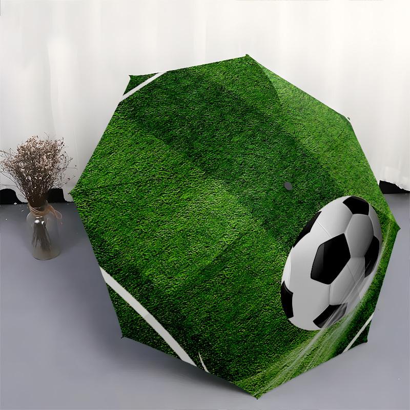 1pc Automatic Folding Umbrella with Soccer Ball Design, Portable Tri-Fold Design, 8-Rib Iron Frame, Outdoor, Ideal Gift for Fans, Travelers, Daily Use