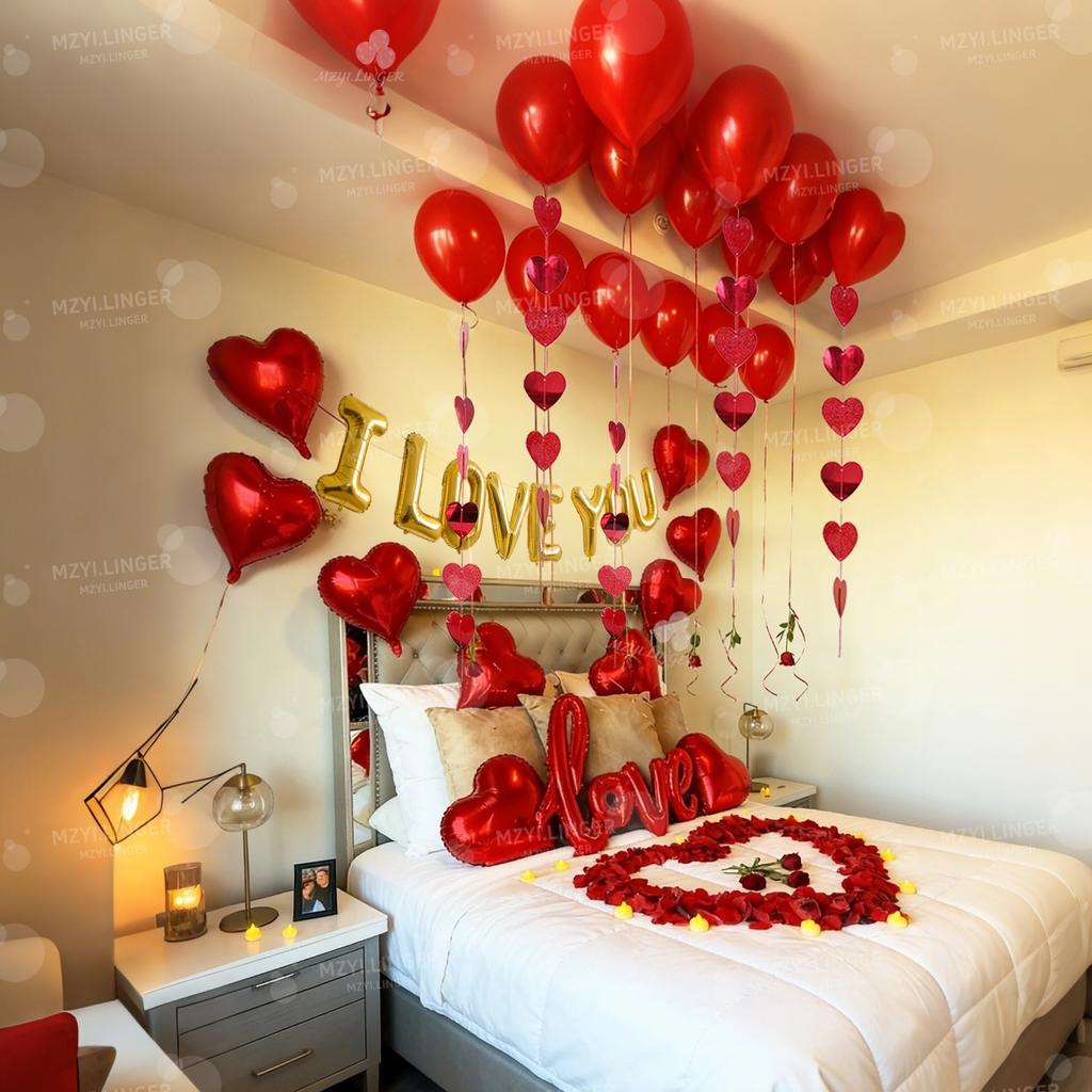 Золотой набор шаров с буквами ILOVEYOU, подвеска-сердце, красный шар-сердце для Дня святого Валентина, предложения, свадьбы, дня рождения
